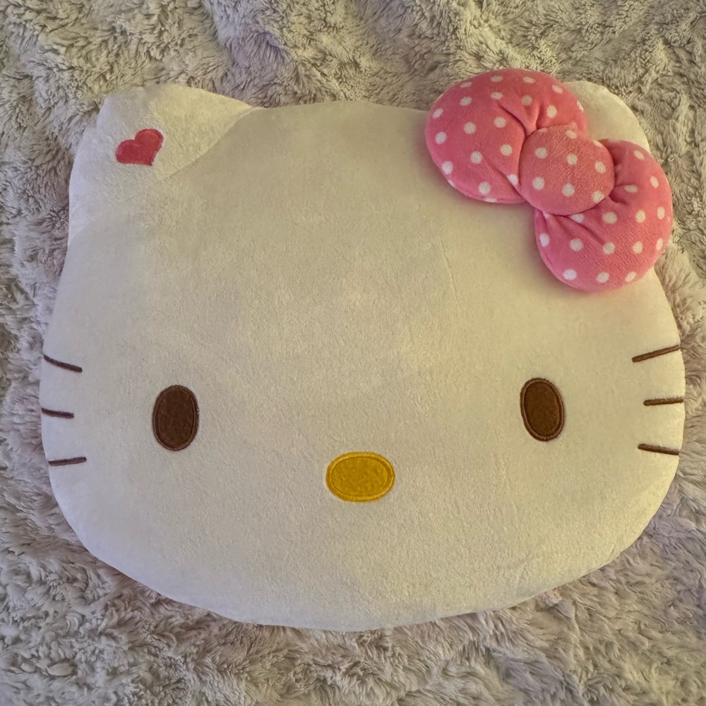 Sanrio Hello Kitty Plush Throw pillow with Pink Bow and polka dots